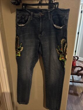 Ed Hardy Jeans Mens 36x30 Eagle Snake Embroidered Y2K Tattoo Denim Christian Aud